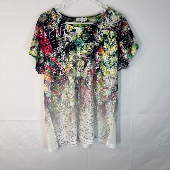 Marie Claire Women's Colorful Graphic Print T-Shirt G/L - Picture 1 of 3